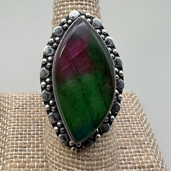 New Color Enhanced Labradorite Sterling Silver Overlay Ring Size 8 - Picture 1 of 9